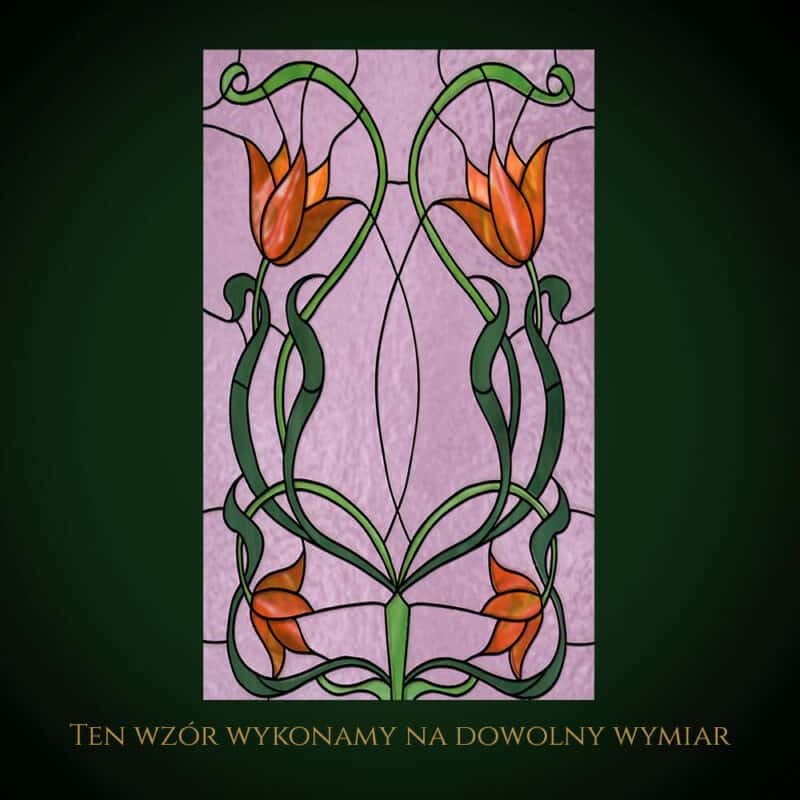 Nowoczesny witraż z kwiatami w stylu Art Nouveau.