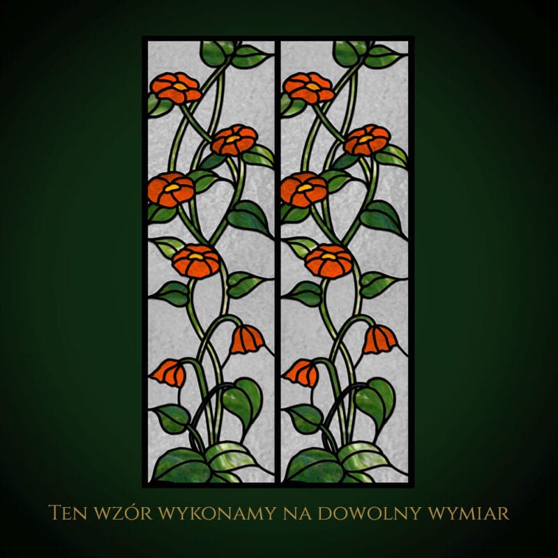 Nowoczesny witraż z kwiatowym motywem na drzwi.