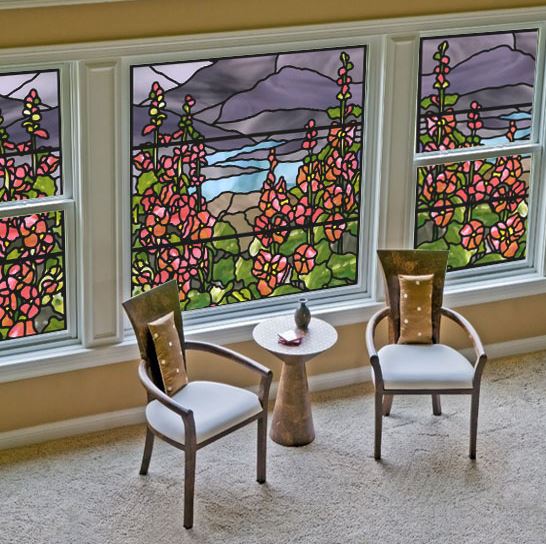 Folia witrażowa na okna - witraż tulipany