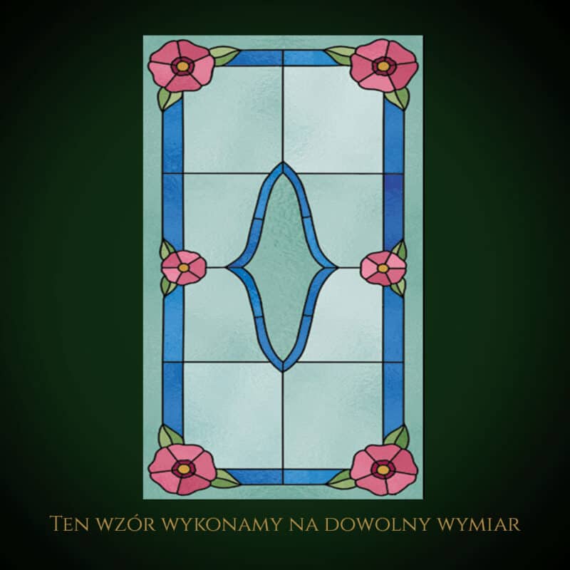 Nowoczesny witraż z kwiatami i ornamentami, bez kosztów klasycznych realizacji.