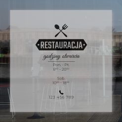 naklejka na witrynę godziny otwarcia i logo restauracji