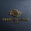 Elegancki złoty logotyp ubezpieczeń na ciemnym tle.