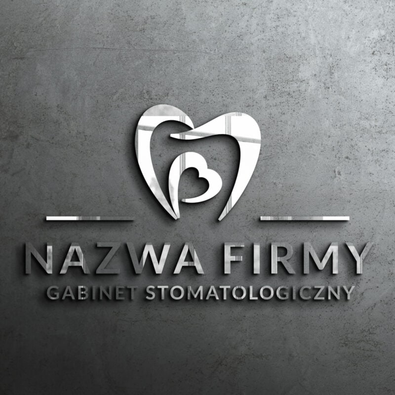 Logo gabinetu stomatologicznego z motywem zęba i serca, nowoczesny design.