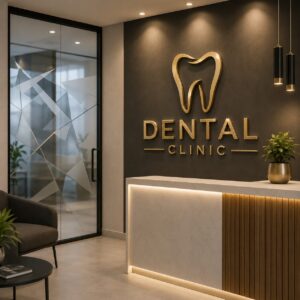 Witraże nowoczesne w dekoracji kliniki stomatologicznej.