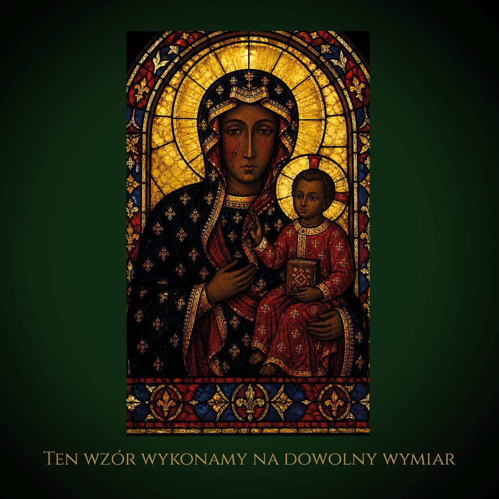 Nowoczesny witraż Anioła Stróża z dziećmi w stylu secesyjnym.