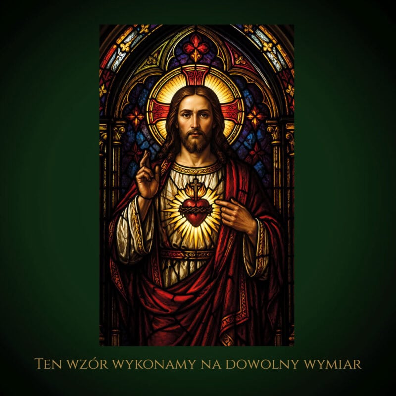 Witraż Najświętsze Serce Jezusa w stylu klasycznym kościelnym.